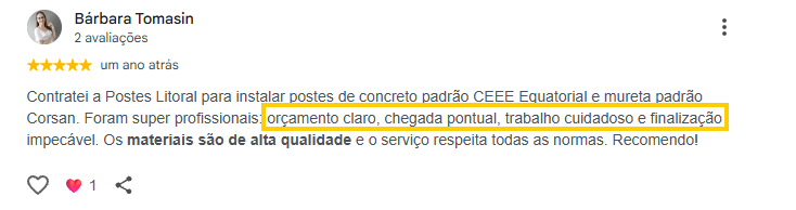 Avaliação de Bárbara Tomasin no Google