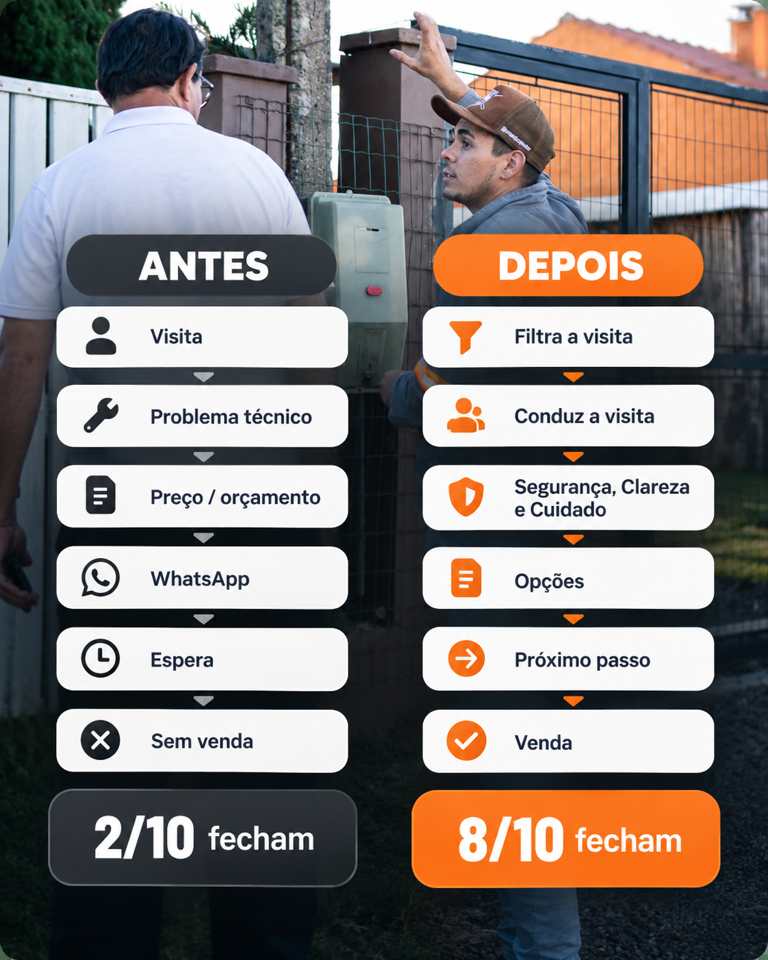 Comparação antes e depois da visita técnica
